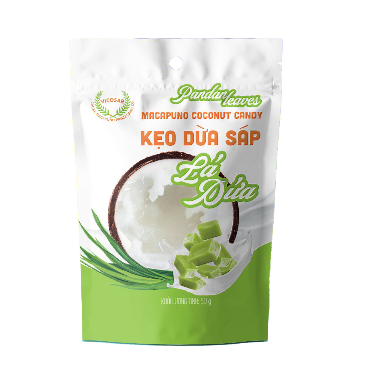 Kẹo dừa sáp vị lá dứa túi 50g