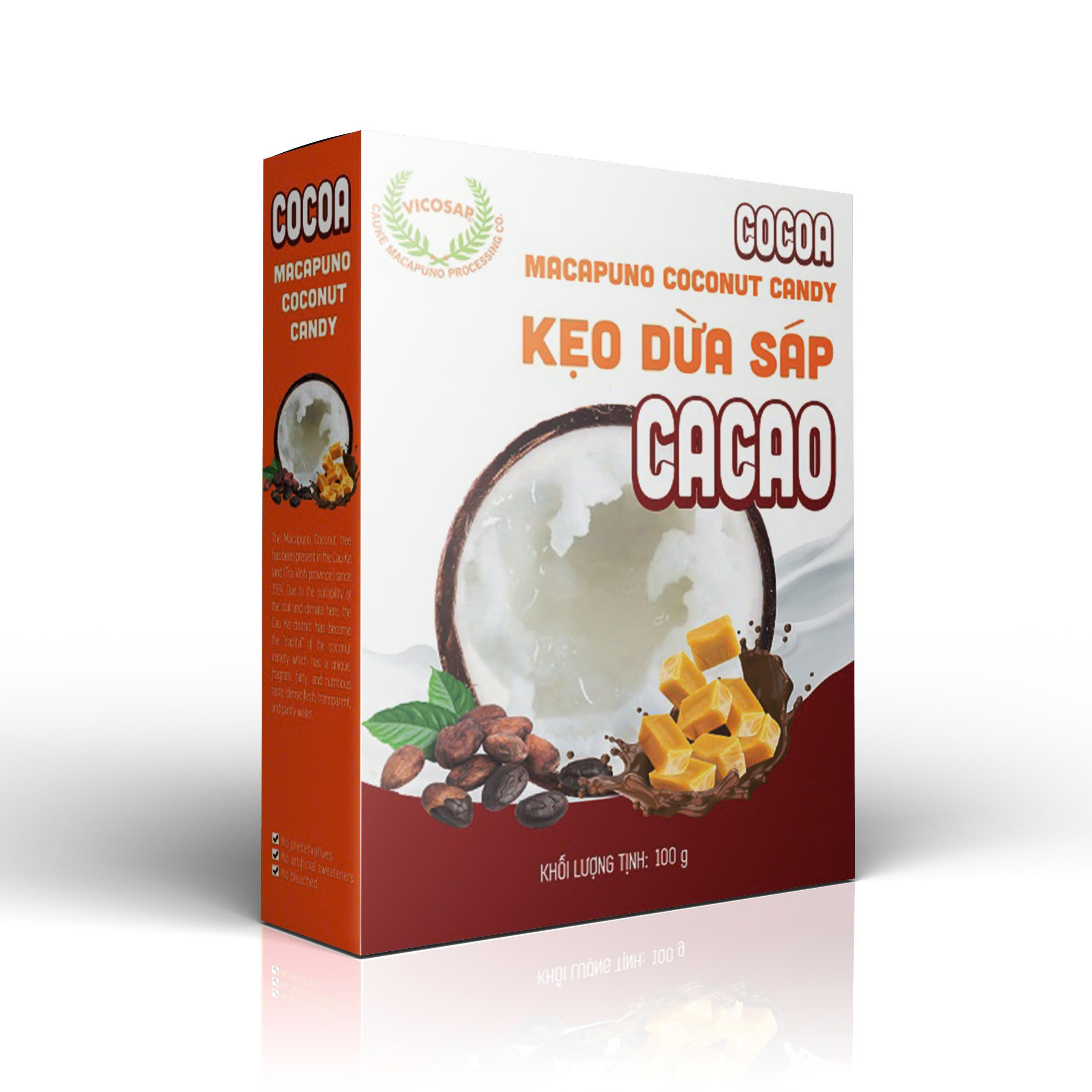 Kẹo dừa sáp ca cao hộp 100gr