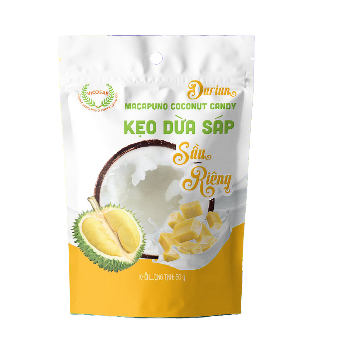 Kẹo dừa sáp vị sầu riêng túi 50g